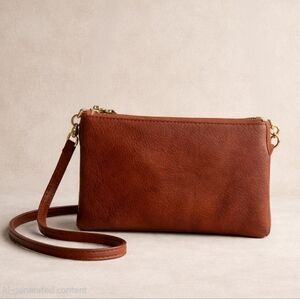Jen & Co. Riley Cognac Brown Vegan Leather Envelope Crossbody Purse Minimalist